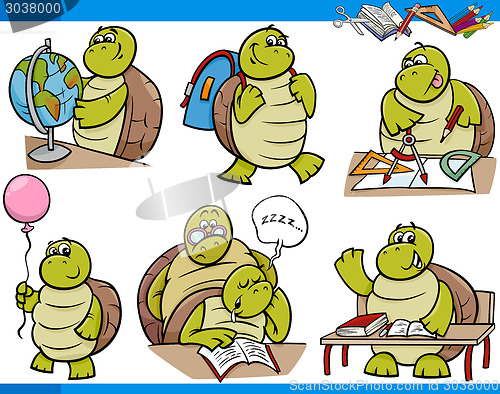 Image of turtle character student cartoon set