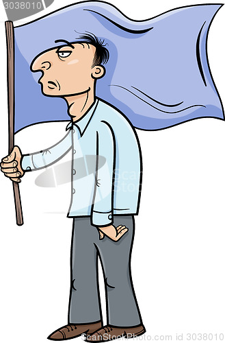 Image of man with flag cartoon illustration