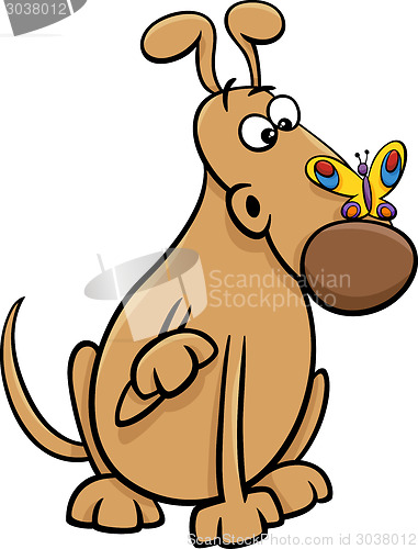 Image of dog with butterfly cartoon illustration