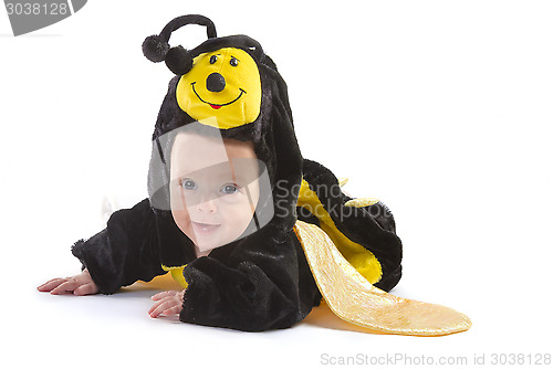 Image of baby boy dressed up like bee