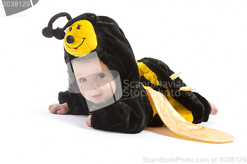 Image of baby boy dressed up like bee 
