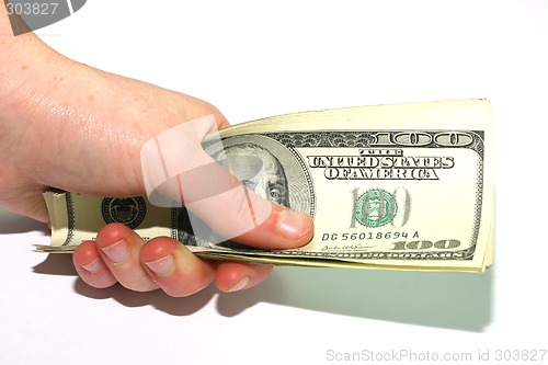 Image of Hand holding 100 dollars bills