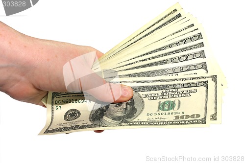 Image of Hand holding 100 dollars bills