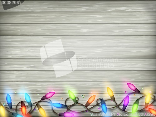 Image of Vintage Christmas planked wood with lights. EPS 10