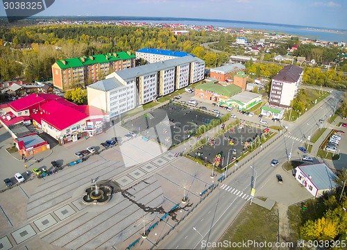 Image of Aerial view on square with fountain