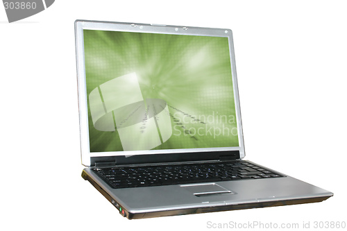 Image of Isolated laptop with abstract background on the screen