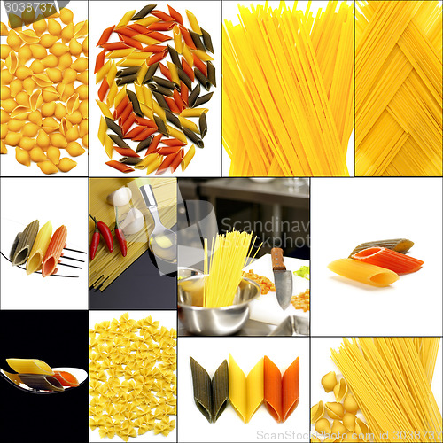 Image of various type of Italian pasta collage