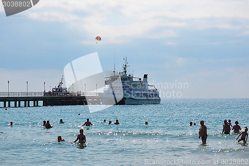 Image of Catamaran "Dagomys" on the mooring in Vityazevo in the summer in