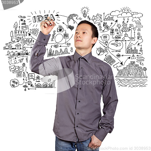 Image of Asian Man Writing Something