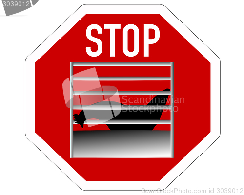 Image of Stop sign caging of hen