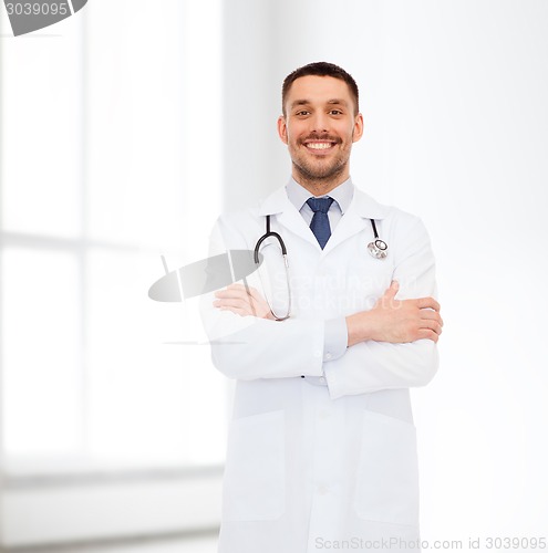 Image of smiling male doctor with stethoscope