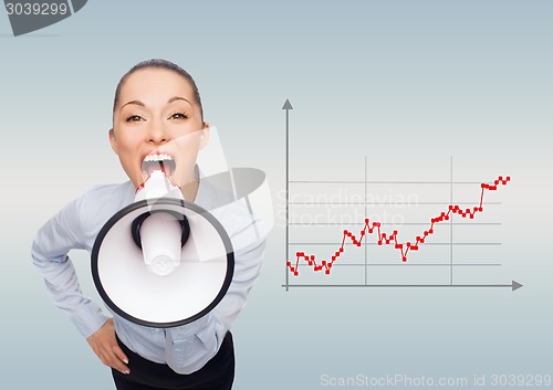 Image of screaming businesswoman with megaphone