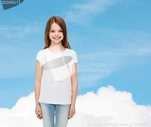 Image of smiling little girl in white blank t-shirt