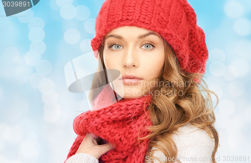 Image of close up of young woman in winter clothes