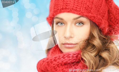 Image of close up of young woman in winter clothes