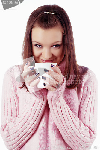 Image of Attractive girl with cup of coffee