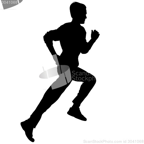 Image of Silhouettes. Runners on sprint, men. vector illustration.