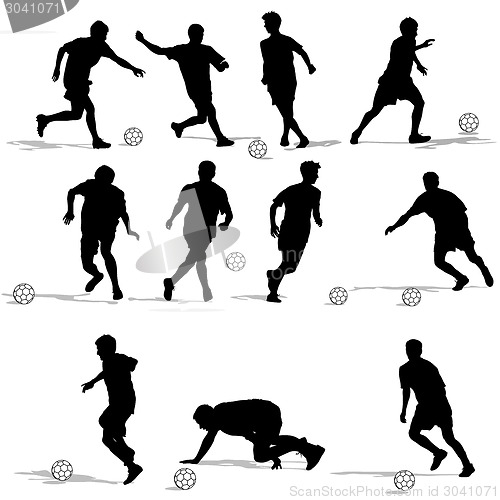 Image of silhouettes of soccer players with the ball. Vector illustration