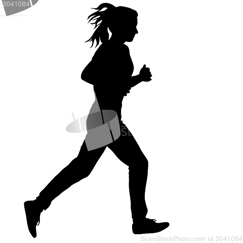 Image of Silhouettes. Runners on sprint, women. vector illustration.