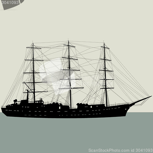 Image of Ship sailing boat silhouette isolated on white background. Vecto