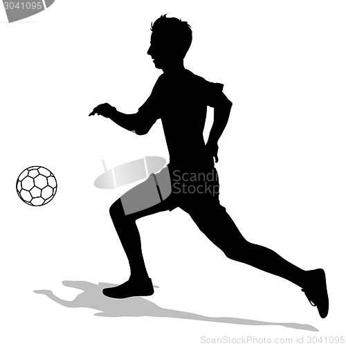 Image of silhouettes of soccer players with the ball. Vector illustration