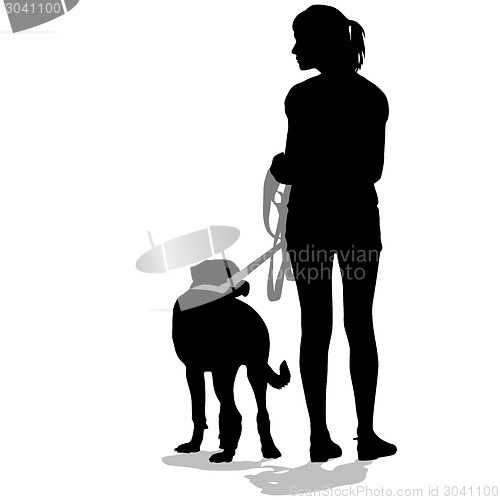 Image of Silhouettes of people and dogs. Vector illustration.