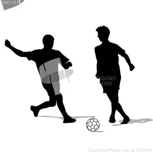 Image of silhouettes of soccer players with the ball. Vector illustration