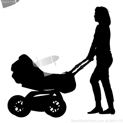 Image of Silhouettes  walkings mothers with baby strollers. Vector illust