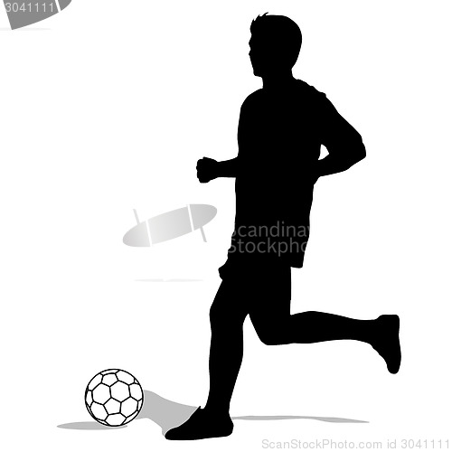 Image of silhouettes of soccer players with the ball. Vector illustration