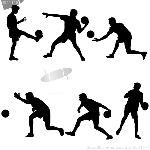 Image of Set silhouettes of soccer players with the ball. Vector illustra