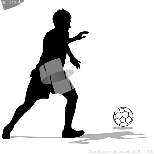 Image of silhouettes of soccer players with the ball. Vector illustration