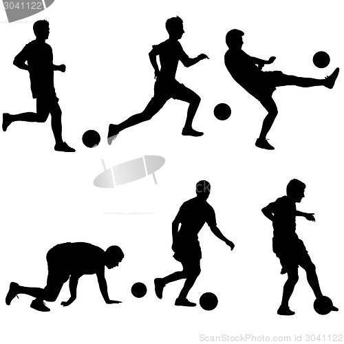 Image of Set silhouettes of soccer players with the ball. Vector illustra