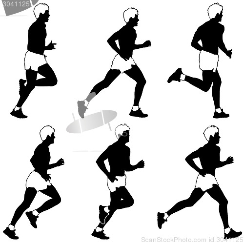 Image of Set of silhouettes. Runners on sprint, men. vector illustration.