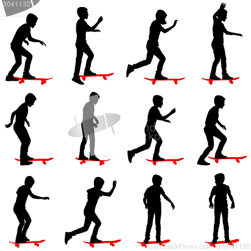 Image of Set of skateboarders silhouette. Vector illustration.