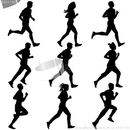 Image of Set of silhouettes. Runners on sprint, men. vector illustration.