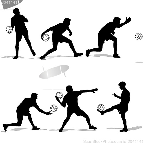 Image of silhouettes of soccer players with the ball. Vector illustration