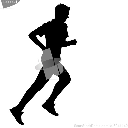 Image of Silhouettes. Runners on sprint, men. vector illustration.