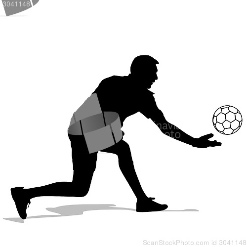 Image of silhouettes of soccer players with the ball. Vector illustration