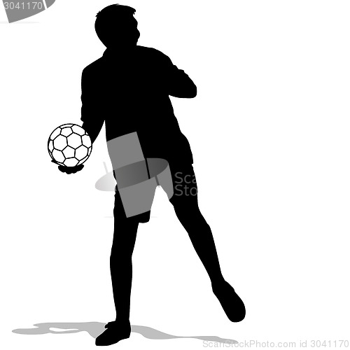 Image of silhouettes of soccer players with the ball. Vector illustration