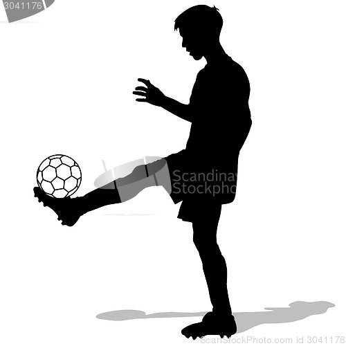 Image of silhouettes of soccer players with the ball. Vector illustration