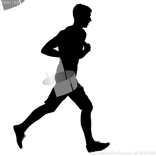 Image of Silhouettes. Runners on sprint, men. vector illustration.