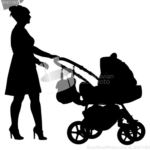 Image of Silhouettes  walkings mothers with baby strollers. Vector illust