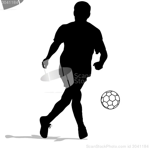 Image of silhouettes of soccer players with the ball. Vector illustration