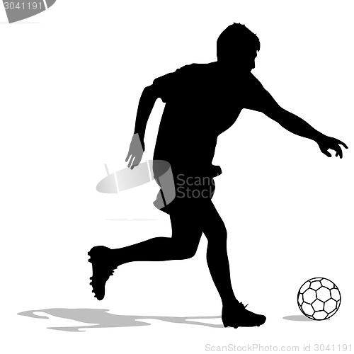 Image of silhouettes of soccer players with the ball. Vector illustration