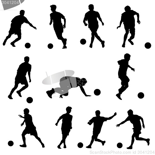 Image of silhouettes of soccer players with the ball. Vector illustration