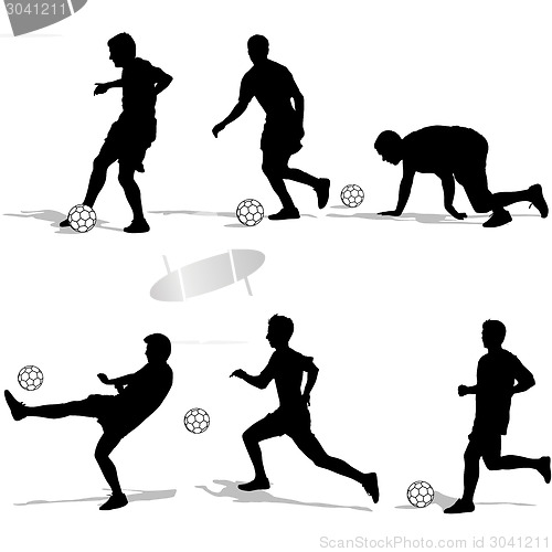 Image of Set silhouettes of soccer players with the ball. Vector illustra