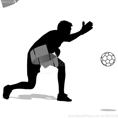 Image of silhouettes of soccer players with the ball. Vector illustration