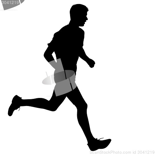 Image of Silhouettes. Runners on sprint, men. vector illustration.