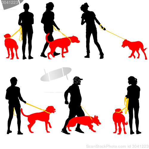 Image of Silhouettes of people and dogs. Vector illustration.