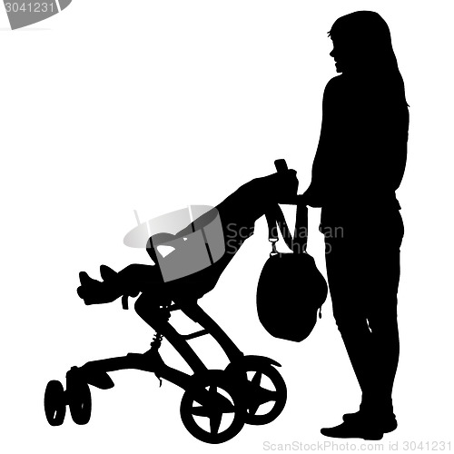 Image of Silhouettes  walkings mothers with baby strollers. Vector illust